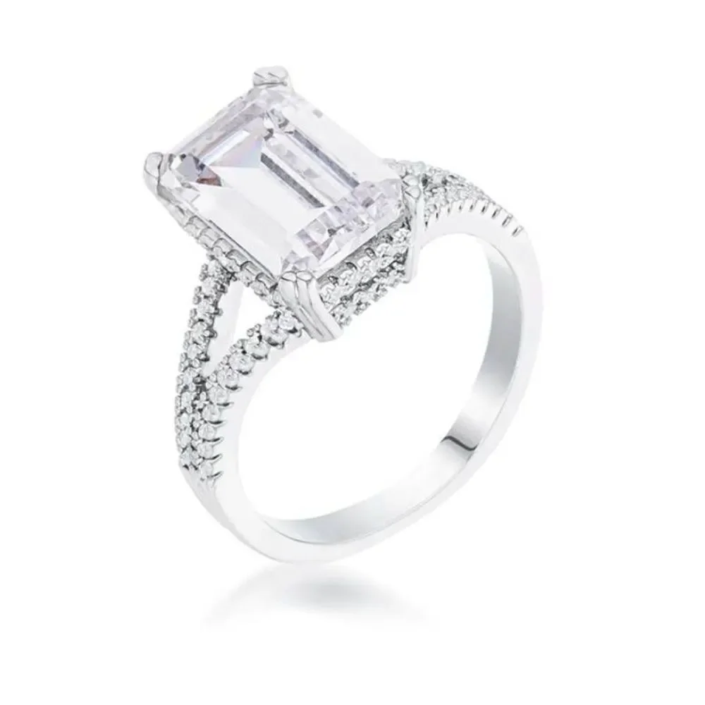 6.75 Ct. Emerald & Round Cut Wishbone Engagement Ring/Hidden Halo Accent Sz 8